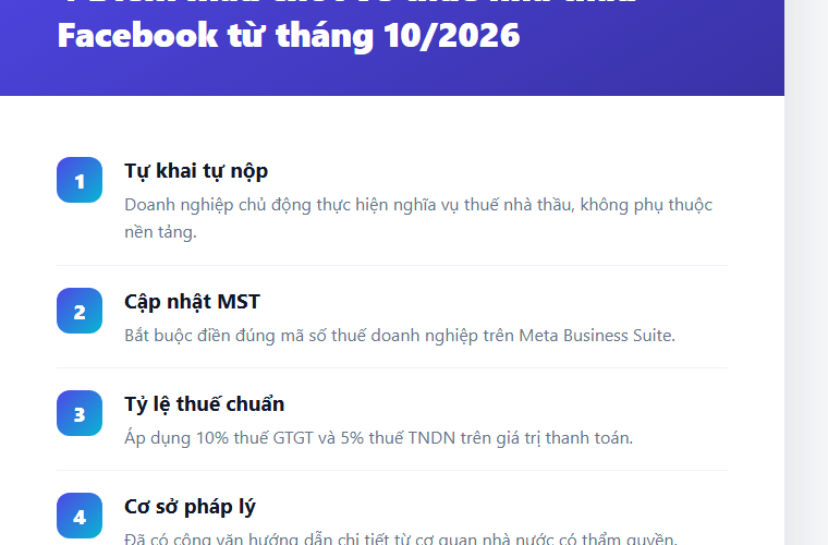 Thuế nhà thầu Facebook từ tháng 10/2026: Doanh nghiệp tự khai, tự nộp và những điểm mù cần tránh